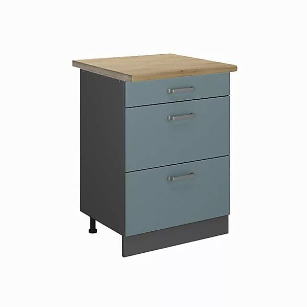 Vicco Unterschrank R-Line, Blau-Grau/Anthrazit, 60 cm mit Schubladen, AP Ei günstig online kaufen