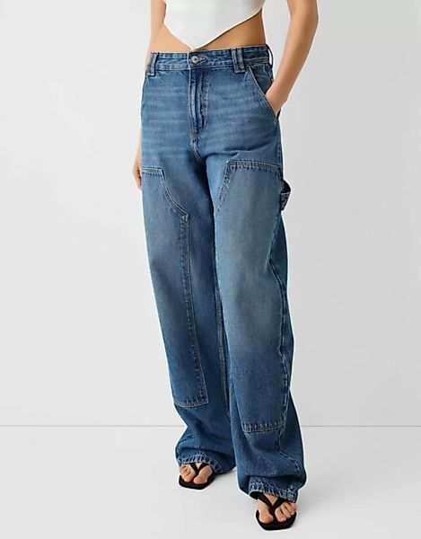 Bershka Workwear-Jeans Im Wide Leg- Und Balloon-Stil Damen 38 Ausgewaschene günstig online kaufen