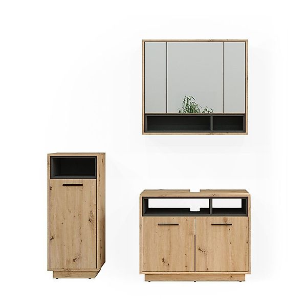 Vicco Badmöbel-Set Beatrice, Eiche/Anthrazit, 3 Teile, günstig online kaufen