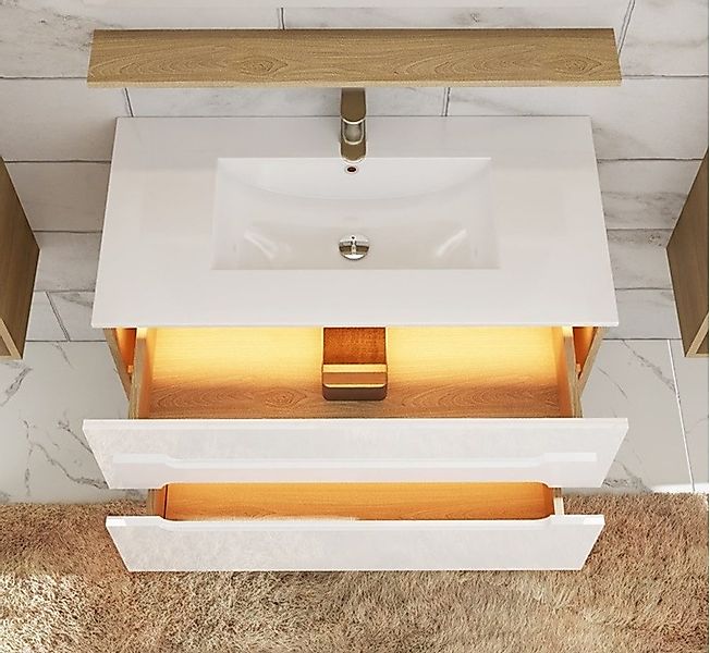 Faizee Möbel Badmöbel-Set Badmöbelset 90cm Hochglanz günstig online kaufen