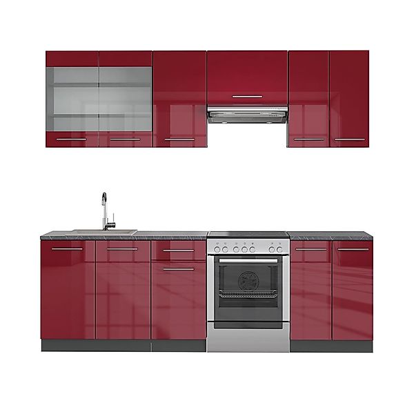 Vicco Fame-Line Küchenschränke Bordeaux Hochglanz 240 cm ohne Arbeitsplatte günstig online kaufen