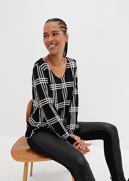 bonprix Langarmshirt lässige Passform, mit elastischem Saum, kariertes Desi günstig online kaufen