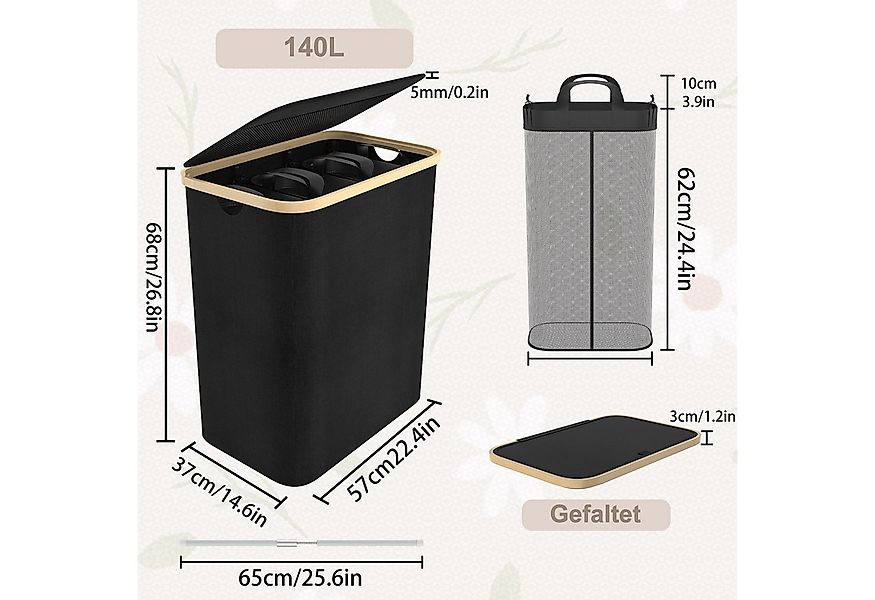 FIVMEN Wäschekorb 140L mit Deckel zur einfachen Trennung, Faltbar Wäschesam günstig online kaufen