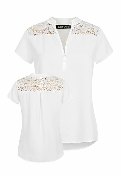 CLOUD 5IVE Klassische Bluse "CLOUD 5IVE Musselin Shirt V-Neck mit Deko Knop günstig online kaufen