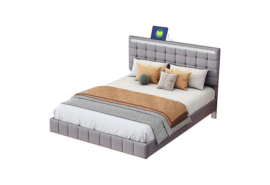 Flieks Polsterbett, LED-Beleuchtung Doppelbett Schwebebettrahmen 140x200cm günstig online kaufen