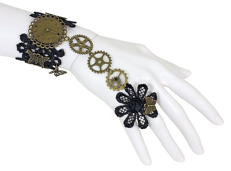 Das Kostümland Kostüm Steampunk Manolette Spitzen Armband - Schwarz Gold günstig online kaufen