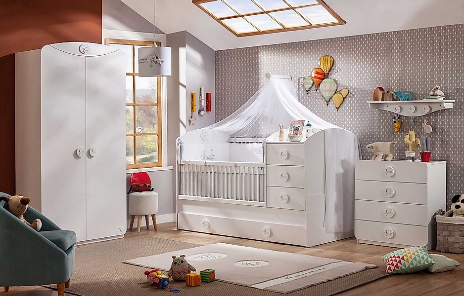 Möbel-Zeit Babyzimmer-Komplettset BABY COTTON 4-tlg. Kleiderschrank Babybet günstig online kaufen