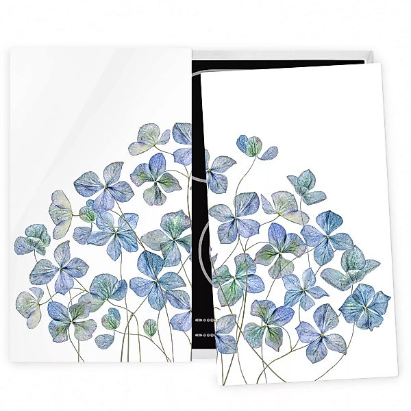 2-teilige Herdabdeckplatte Glas Blumen Blaue Hortensienblüten günstig online kaufen