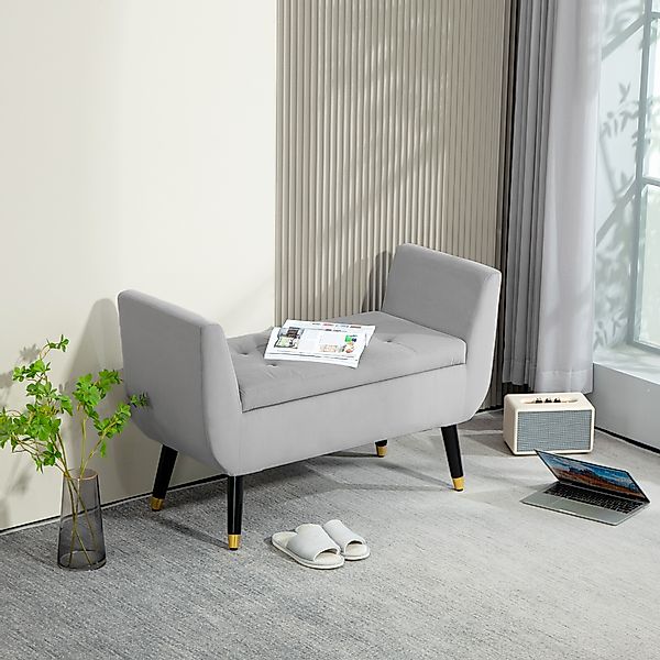 HOMCOM Luxus Sitzbank Polsterbank mit Stauraum Armlehnen Truhenbank Samtart günstig online kaufen