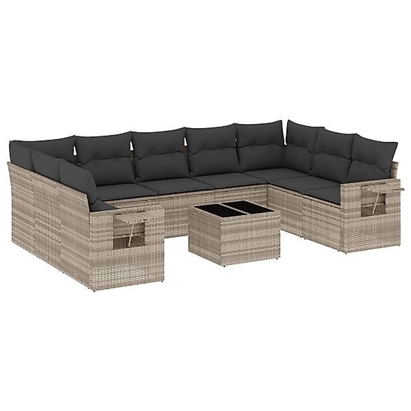 vidaXL 10-Tlg Garten-Sofagarnitur mit Kissen Hellgrau Poly Rattan 3252949 günstig online kaufen