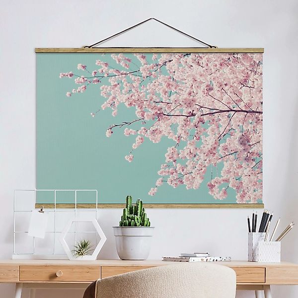 Stoffbild mit Posterleisten Japanische Kirschblüte günstig online kaufen