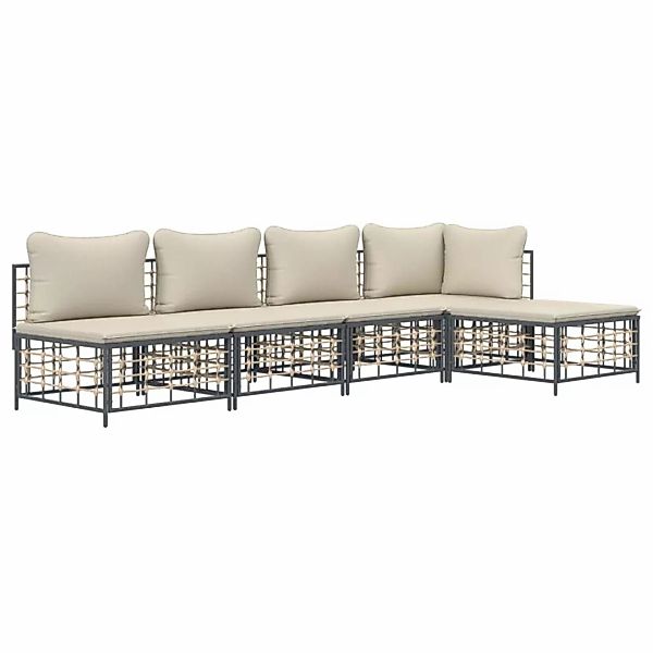 Vidaxl 5-tlg. Garten-lounge-set Mit Kissen Anthrazit Poly Rattan günstig online kaufen
