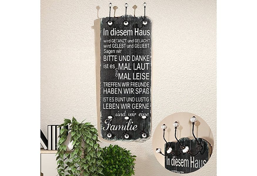 Melko Garderobe Garderobe Garderobenpaneel 6 Haken in Schwarz aus Holz Flur günstig online kaufen