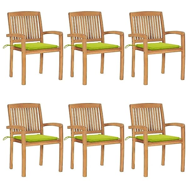vidaXL Stapelbare Gartenstühle mit Kissen 6 Stk Massivholz Teak 3073236 günstig online kaufen