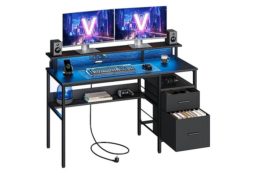 VASAGLE Schreibtisch Computertisch, mit LED-Beleuchtung, eingebaute Steckdo günstig online kaufen