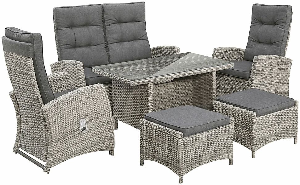 KONIFERA Garten-Essgruppe "Monaco" Set, 1x2er Sofa, 2x Sessel, 2x Hocker, 1 günstig online kaufen