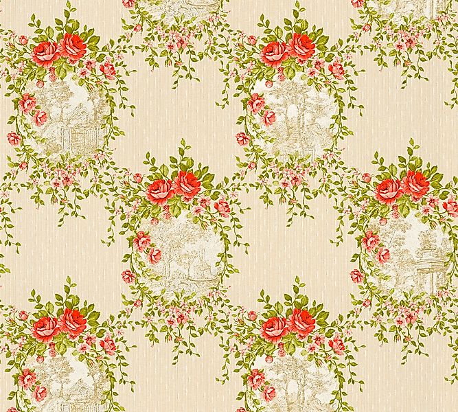 Bricoflor Landhaus Tapete Romantisch Rosen Vliestapete mit Ornament Nostalg günstig online kaufen