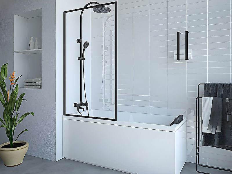 Duschtrennwand Seitenwand - 70 x 140 cm - Sicherheitsglas - Schwarz - BRADE günstig online kaufen