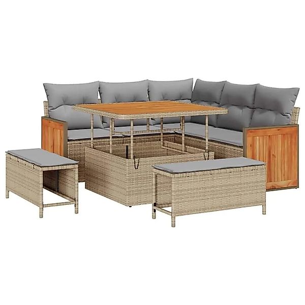 vidaXL Gartensofa-Set mit Kissen 9 Stk Beige und Hellgrau Poly-Rattan 33652 günstig online kaufen