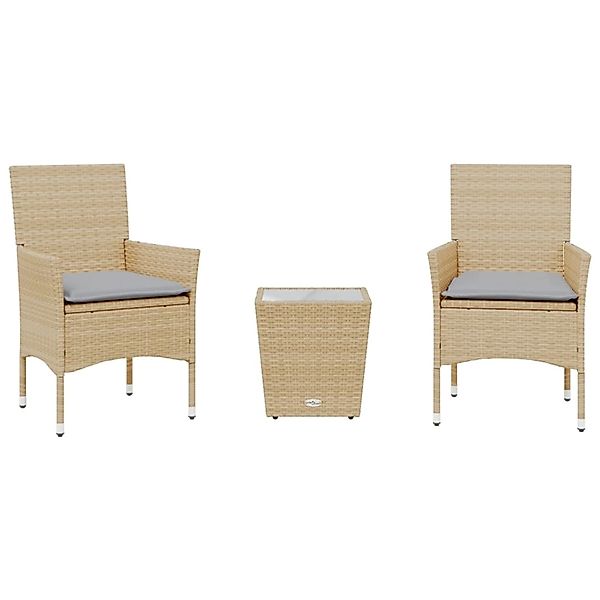 vidaXL 3-Tlg Bistro-Set mit Kissen Beige Poly Rattan und Glas 3278743 günstig online kaufen