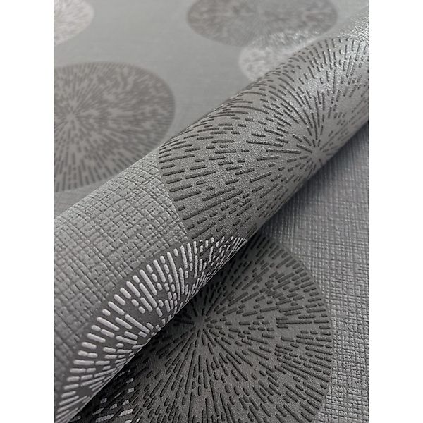 Newroom Vliestapete Raina Silber Kreise Retro Strukturiert FSC® günstig online kaufen