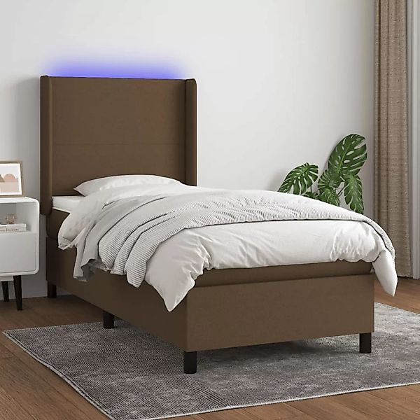 Vidaxl Boxspringbett Mit Matratze & Led Dunkelbraun 100x200 Cm Stoff günstig online kaufen