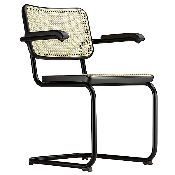 THONET S 64 V | Buche schwarz gebeizt | Stahlrohr-Freischwinger mit Armlehn günstig online kaufen