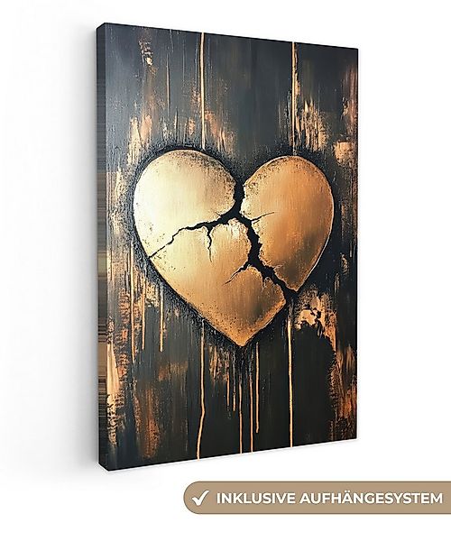 OneMillionCanvasses® Leinwandbild Gebrochenes Herz - Gold - Holzoptik - Lie günstig online kaufen