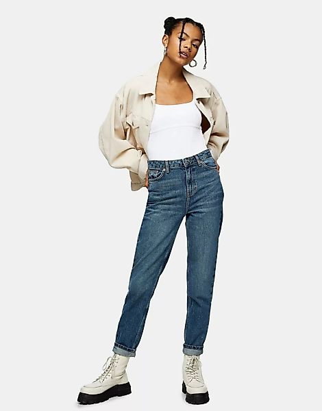 Topshop – Authentische Mom-Jeans in Blaugrün günstig online kaufen