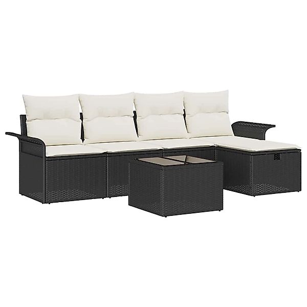 vidaXL Garten-Sofa-Set mit Kissen 6-Tlg Schwarz Poly Rattan 3360198 günstig online kaufen