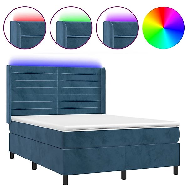 vidaXL Boxspringbett mit Matratze & LED Dunkelblau 140x190 cm Samt 3139623 günstig online kaufen
