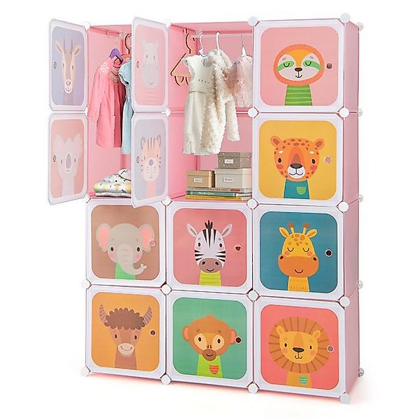 COSTWAY Kinderkleiderschrank mit 2 Kleiderstängen und 12 Würfeln, erweiterb günstig online kaufen