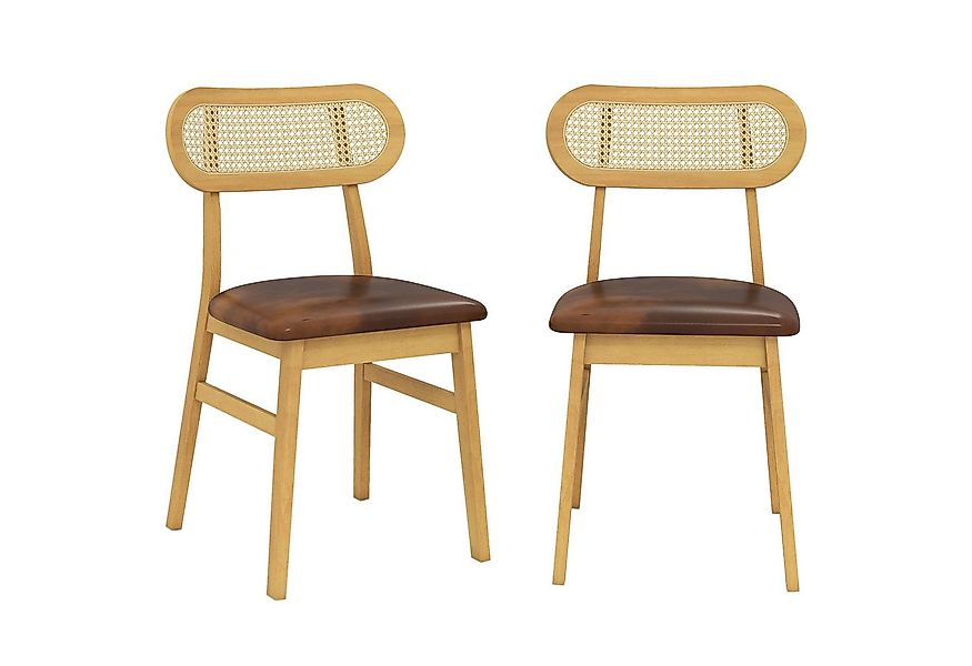 COSTWAY Esszimmerstuhl (2er Set), gepolstert, mit Rattan-Rückenlehne, Holz günstig online kaufen