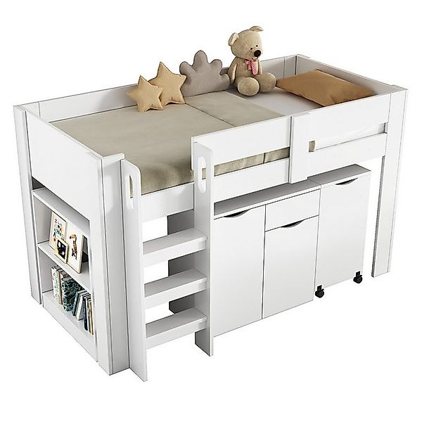 Gotagee Kinderbett Hochbett Holzbett Einzelbett 90x200cm Stauraumbett mit S günstig online kaufen