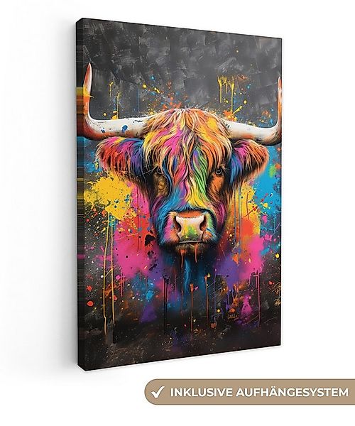 OneMillionCanvasses® Leinwandbild Graffiti - Schottische Highlander - Kuh - günstig online kaufen