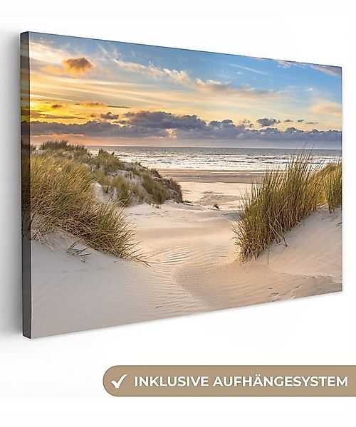 OneMillionCanvasses® Leinwandbild Strand - Düne - Gras - Sonnenuntergang - günstig online kaufen