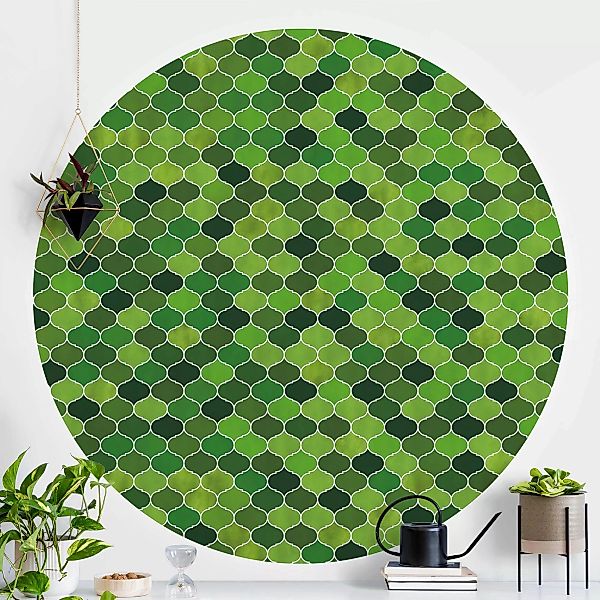 Runde Mustertapete selbstklebend Marokkanisches Aquarell Muster Grün günstig online kaufen