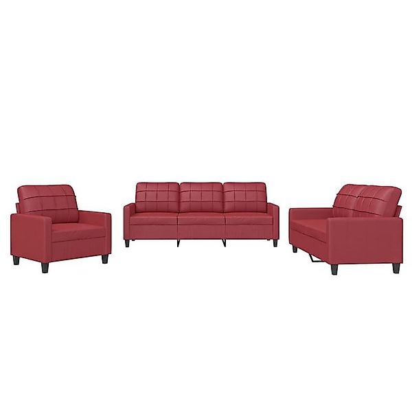 vidaXL Sofa, 3-tlg. Sofagarnitur mit Kissen Weinrot Kunstleder günstig online kaufen