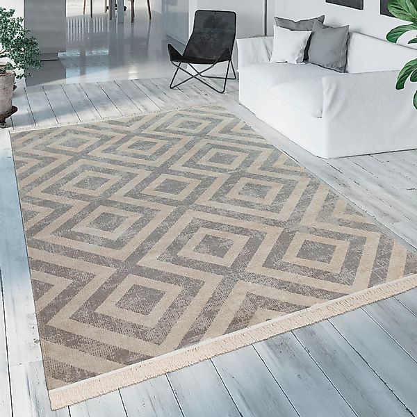 Paco Home Teppich »Poco 821«, rechteckig, 6 mm Höhe, Kurzflor, Rauten Desig günstig online kaufen