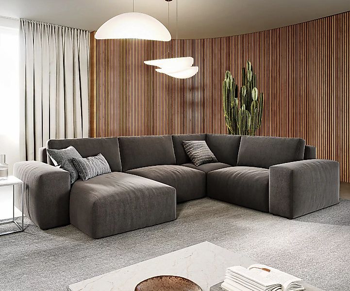 DELIFE Wohnlandschaft Lanzo, L Mikrofaser Khakibraun günstig online kaufen