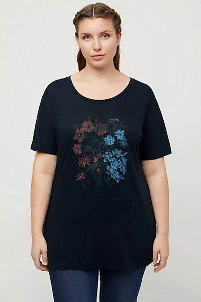 Ulla Popken Rundhalsshirt Shirt Blüten Oversized Rundhals Leinenmix günstig online kaufen