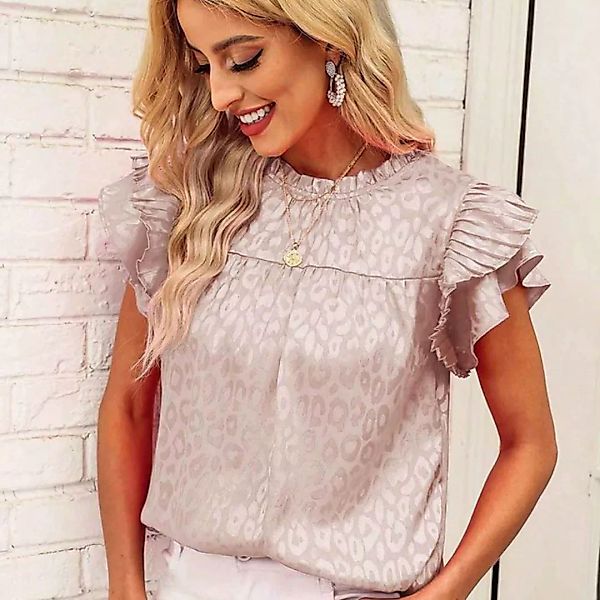 CHENIN T-Shirt Damen V-Ausschnitt Ruffle Sleeve Arbeitskleidung Top Elegant günstig online kaufen
