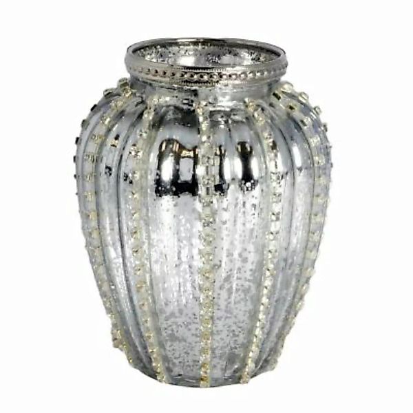 B & S Teelichtglas Windlicht Vintage mit Metallrand und glänzenden Steinen günstig online kaufen
