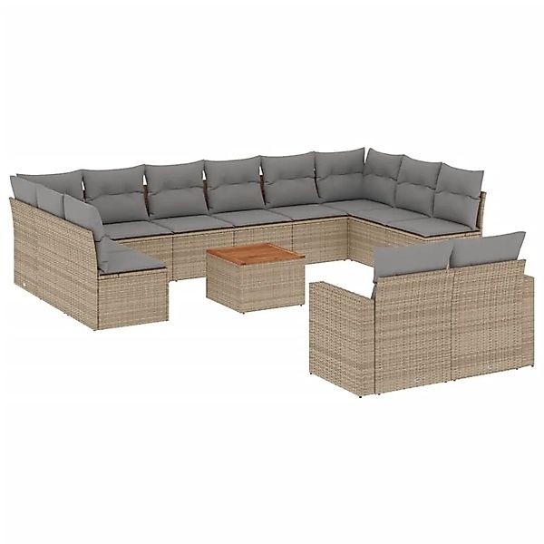 vidaXL 13-Tlg Garten-Sofagarnitur mit Kissen Beige Poly Rattan 3224358 günstig online kaufen