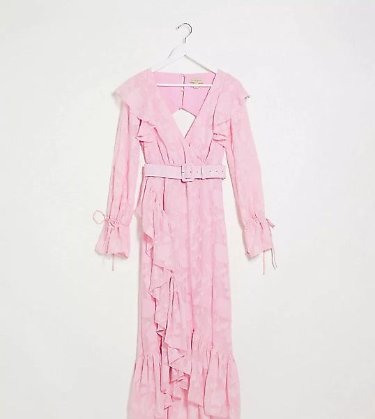 Dark Pink – Geblümtes Maxi-Wickelkleid mit Gürtel in Rosérosa günstig online kaufen