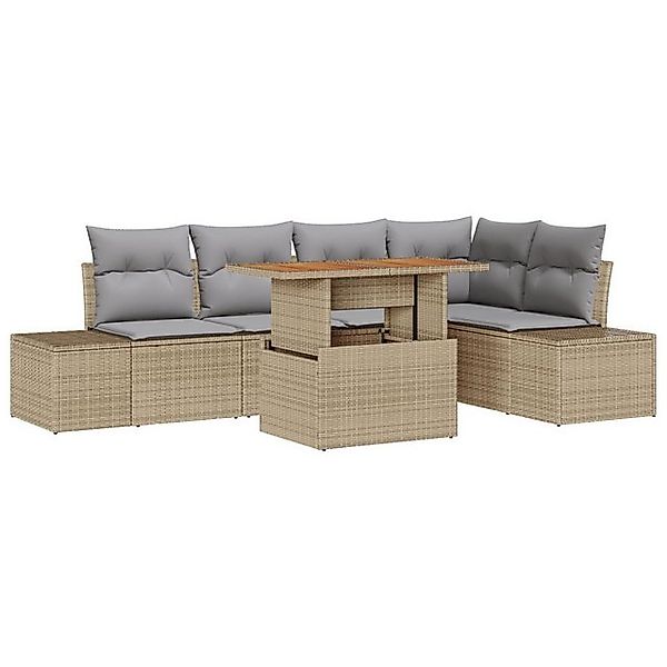 vidaXL Loungesofa 6-teiliges Garten Essplatz Set mit Kissen Beige Poly Ratt günstig online kaufen