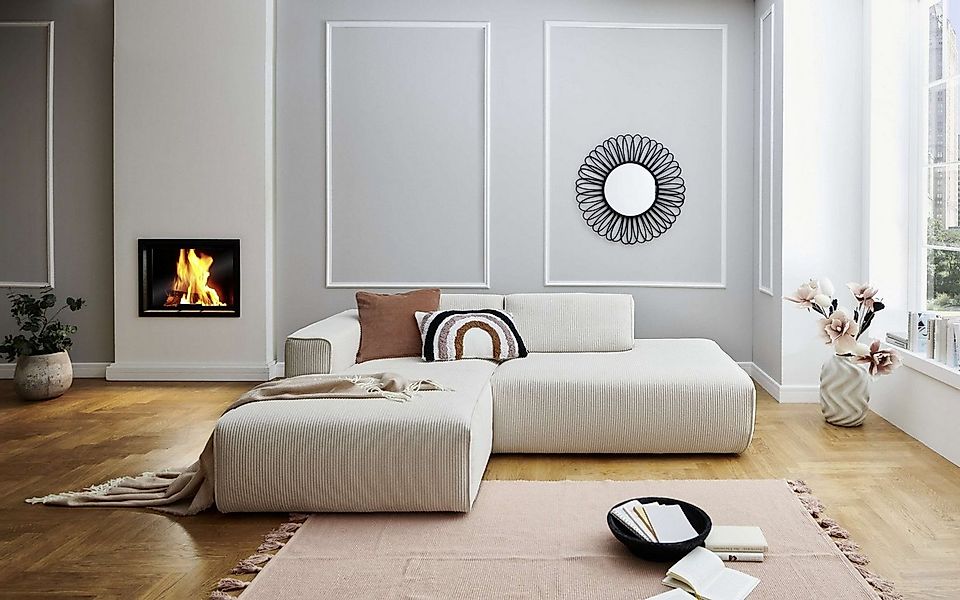 Home affaire Ecksofa Noord mit Kedernaht, Breite 227 cm, L-Form, Cord, Stru günstig online kaufen