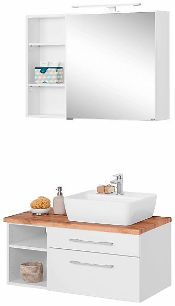 welltime Badmöbel-Set "Davos" 3 Stk. tlg. Spiegelschrank, Regal und Waschti günstig online kaufen