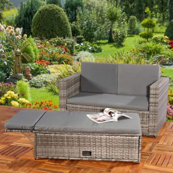 Mucola Gartenmöbel Sitzgarnitur Loungeset aus Polyrattan in Grau mit Kissen günstig online kaufen