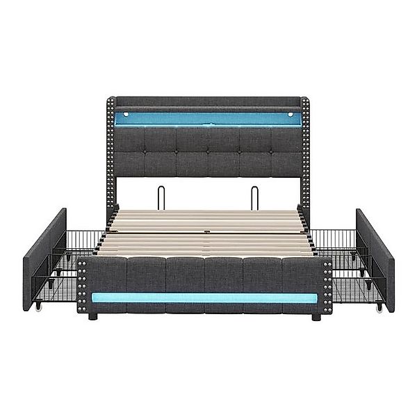 STILVORA Polsterbett 140×200 mit stauraum,LED&USB,Bettgestell Jugendbett oh günstig online kaufen